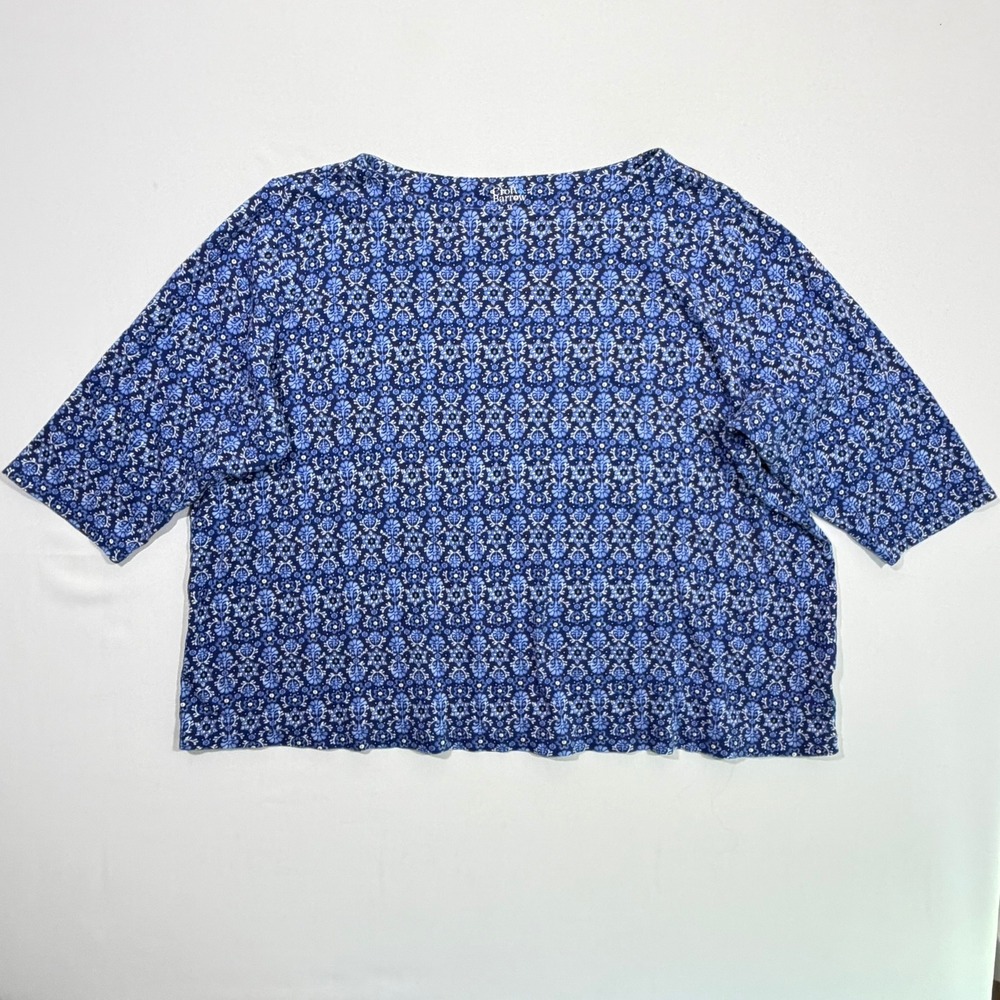 Croft & Barrow Top Floral Medallion 3/4 Sleeve Blue Womens Plus Size 3X
